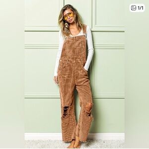 Distressed vintage corduroy overalls